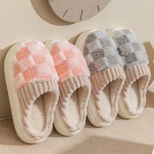 Women's Solid Color Slippers, Suitable For Indoor And Outdoor Wear, Comfortable Home Slippers For Autumn/Winter