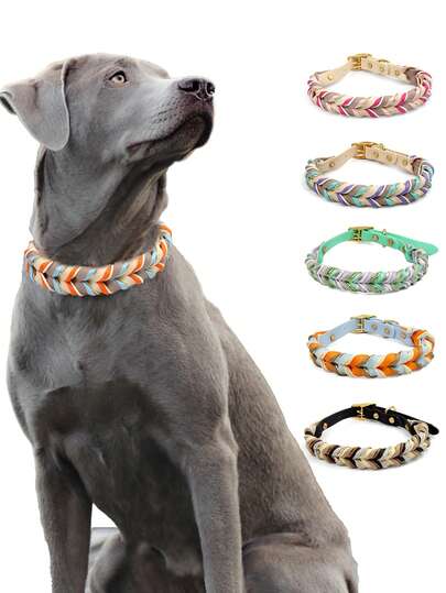 1 pieza Collar para mascotas tejido a mano de PVC, collar ajustable para perro, collar para mascotas para correa y anti-escape al aire libre