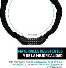 Candado de Combinación para Bicicleta Ultra Resistente con Recubrimiento de Tela, Resistente al Agua, Acero Reforzado, Cadena con Combinación de 5 Dígitos, Hasta 100 Kg de Fuerza, (99.5 cms) - 1 - Ver 4