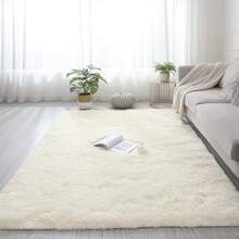 1 块厚实纯色长毛绒地毯，适用于卧室床边客厅，可折叠和压缩，便于运输，但有弹性，房间装饰 - 白色 - 查看 8