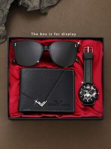 3 件男士手表 + 钱包 + 太阳镜礼品套装，专为男士设计，必备日常配饰，时尚休闲商务运动奢华男士手表，适合作为感恩节、周年纪念日、圣诞节、生日、购物节的礼物