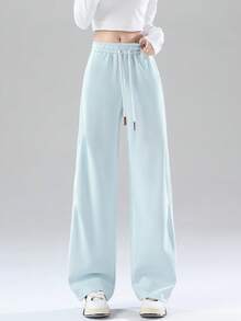 JUTU Spring, Autumn & Winter High Waist Wide Leg Loose Banana Pants, Casual Straight Leg Sweatpants - 1A60 Haze Blue - View 1