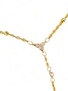 1 件四叶草单钻锆石镶嵌奢华铜金色女士全指手链，适合宴会、情侣约会、派对、搭配日常服装