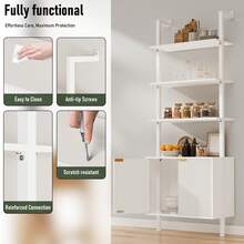 INNOD 74" Tall Bookshelf With Storage Cabinet, Modern Ladder Bookcase With Wood & Metal Frame, Wall Mount Display Shelf For Living Room, Bedroom, Home Office - 白色 - 查看 4