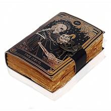 VC Book Of Spells Leather Journal Deckle Edge Paper Grimoire Printed Journal The Devil Tarot Notebook Spiral Gothic Notebook Skull Lover Antique Vintage Leather Journals For Men And Women - màu đen - Xem 1