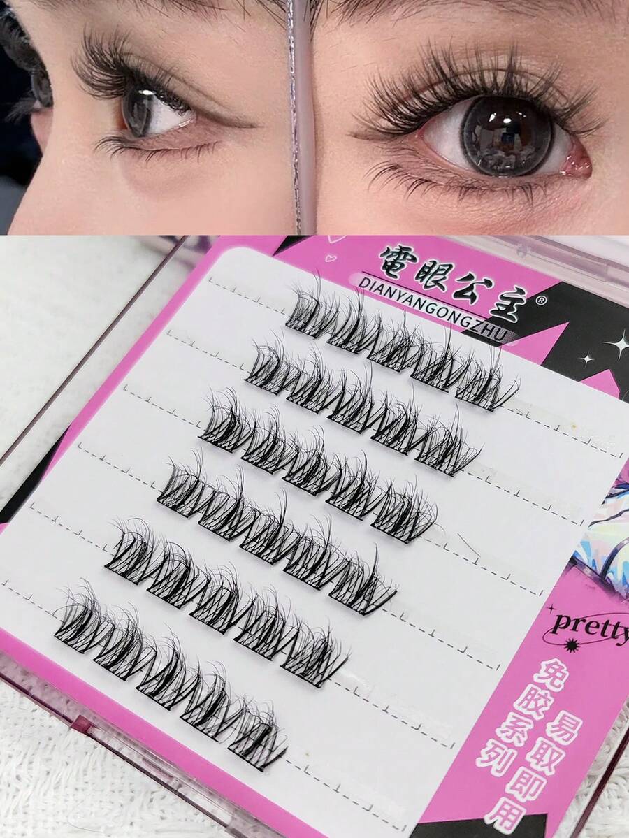 30 Clusters, Length 8-11mm, No Need For Glue, C-Curl, Self-Adhesive Single Eyelash Cluster, Natural Appearance, Fluffy And Three-Dimensional False Eyelashes, Cartoon Eyelashes - C - View 1