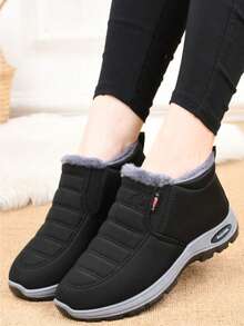 Women's Fashion Slip-On Soft-Soled Winter Snow Boots, Fleece-Lined Warm Thick-Soled Anti-Slip Snow Sports Shoes, Women's Casual Sports Shoes, Winter Snow Boots Suitable For Outdoor Sports And Warm-Keeping Activities - màu đen - Xem 2