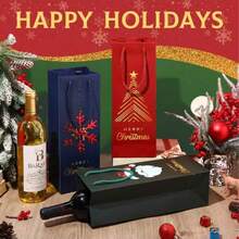 6 pièces/3 pièces Sacs cadeaux de vin de Noël, sacs cadeaux de fête des fêtes avec poignées, papier d'emballage épais réutilisable pour bouteille de vin de Noël. Parfait pour les fêtes d'anniversaire, les cadeaux de vin, de champagne, de whisky de Noël, la décoration de Noël, les rassemblements à la maison. Couleurs et styles aléatoires