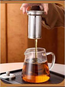 1pc High Borosilicate Heat-Resistant Glass Teapot With Stainless Steel Infuser, Suitable For Home, Gongfu Tea, Family, Restaurant, Camping, Office, Heatproof Teapot, Triangular Pot Can Be Directly Heated On Open Flame And Frozen In Refrigerator - Transparent 1 - View 5