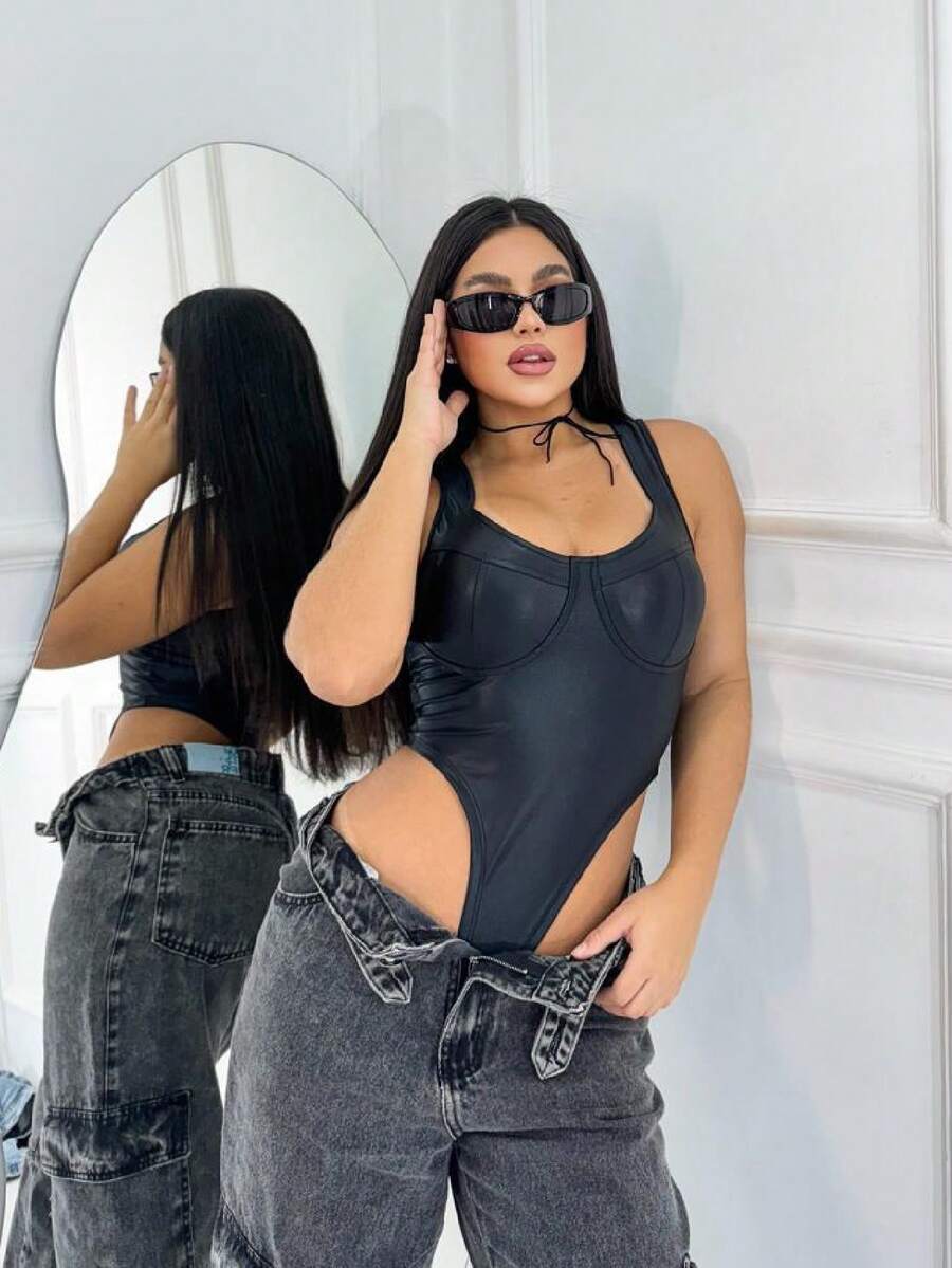 Bodysuit With A Scoop In Cirre Fashion Blogger - màu đen - Xem 1