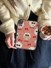 1pc Retro Cute Animal Original Illustration | Brick Red Plaid Pattern Design _ Sweet & Cute Style Shockproof Tablet Case, Built-In 360 Degree Thick Anti-Drop 10th Gen 10.9" Protective Tablet Cover, Portable Leather 10.2" Tablet Protective Case - Multicolor - View 2