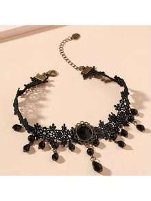 新款优雅水滴流苏蕾丝项链，时尚女士颈链