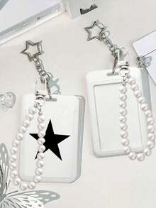 Porte-carte pendentif étoile noir et blanc, pendentif perle, design pentagramme, peut être utilisé comme charm de sac, porte-clés, peut contenir carte d'identité, cartes de crédit, photos, cartes d'accès, fonction de protection, convient pour un usage quotidien, décoration, ou comme cadeau pour les amis, la famille, l'amoureux, idéal pour la Saint-Valentin, l'anniversaire, la fête des mères, la rentrée des classes - Multicolore - Voir 13