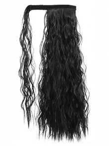 Tóc giả đuôi ngựa dài 18-30 inch màu đen, nâu và vàng, xoăn gợn sóng, có khóa dán, kiểu tóc bông xù, thích hợp cho phụ nữ và bé gái, dự tiệc và sử dụng hàng ngày. - Black-brown - Xem 18