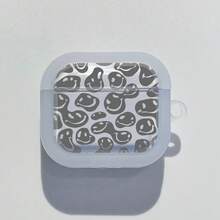 1 pieza Funda de auricular con impresión UV de cara sonriente gris gruesa, compatible con auriculares Bluetooth de Apple, cubierta transparente clara