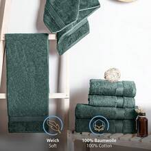 Komfortec Set Of 8 Hand Towels 100% Cotton, 4 Bath Towels 70 X 140 Cm And 4 Hand Towels 50 X 100 Cm, Terry Cloth, Soft, Towel, Large, Anthracite Grey/Blossom Pink - Dark Green - View 2