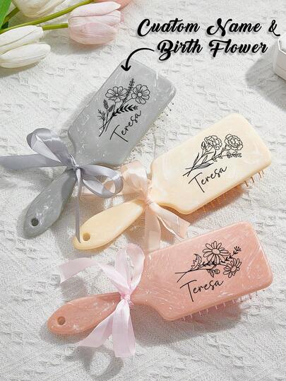 1pc Customized Comb, Personalized Birthday Flower Hair Comb, Customized Engraved Name Bridesmaid Gift, Teen Birthday Gift, Nude Pink Air Cushion Comb, Grandmother Gift, Anniversary Gift, Valentine's Day Gift, Birthday Gift, Wedding Gift, Mother's Day Gift, Best Friend Gift, Mom Gift, Girlfriend Gift, Gift For Her, Wife Gift