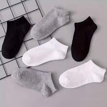 5 Pairs Of Black, White, And Gray Short Socks Suitable For All Seasons,For Both Men And Women, Suitable For Daily Casual Wear - trắng - Xem 5