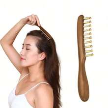 1Pc Head Meridians Massage Comb Copper Wood Meridians Comb Needling Guasha Scalp Relax Tools