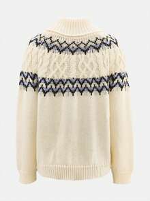 Vintage Boho Stil Rollkragen Jacquard Loose Lässig Pullover