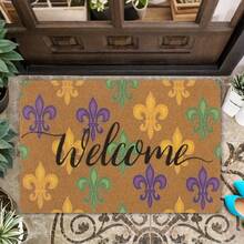 Mardi-Gras Fleur-De-Lis Decorative Welcome Doormat, Indoor Floor - Home Decor & Room Decoration, Area Doormat Entryway Living Room Bedroom Dining Room Kitchen - Black - View 1