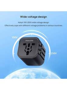 PHILIPS SPB1013B/93 International Universal Adapter Portable Wide Voltage Design Supports 200+ Countries And Regions, Essential For International Travel, Business, And Study Abroad, EU Type-C Plug (220-240V)
