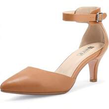 Women's IN3 D'Orsay Pumps Low Kitten Heels For Women Dress Shoes Pointed Closed Toe Wedding Bride Ankle Strap Dressy Silver Black Nude White Gold Heels For Women-2025 - 深色裸色Pu - 查看 1