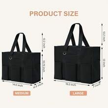 Large Tote Bag Women Waterproof With 12 Pockets Top Zipper Close Utility Bags Work School, Style - 黑色 - 查看 4