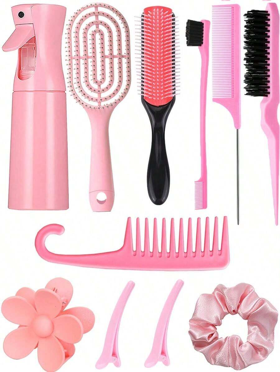 11pcs/Set Multi-Functional Hair Styling Tool Kit, Includes Scalp Massager Comb, 200ml High Pressure Spray Bottle, Detangling Comb, Hair Scrunchies, Suitable For All Hair Types And Women, Great Gift For Girlfriend/Family, Hair Styling Kit, Hair Tool Kit, Home Beauty Women Accessory Gifts ,Hair Styling Tools