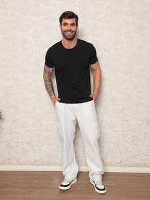 Calça Cargo masculina de lycra spandex skinny slim Colorida jeans - Branco - Visão 2