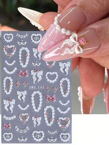 5D Rose Fruit Cream Nail Stickers 2pcs White Pink Rose Flower Strawberry Cherry Bow Sweetheart Chain Glasses Mask Birthday Cake Cream Design DIY Self-Adhesive Gel Polish Charm Manicure Decal Sliders Nail Art Decoration