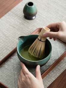 WEN ZHE 抹茶茶道套組,陶瓷窯燒抹茶茶具,竹製茶勺、攪拌架、茶筅、篩網、茶匙,傳統抹茶製作工具組 - 彩色 - 查看 11