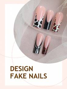 24pcs French Manicure Nail Stickers, Rectangular, Colorful Leopard Print & Zebra Pattern Design, Glossy Finish, Removable, Retro Minimalist Style, Full Coverage Fake Nails, Suitable For Women & Girls Daily Wear, Versatile For Autumn Nail Supplies - Multicolor - View 3