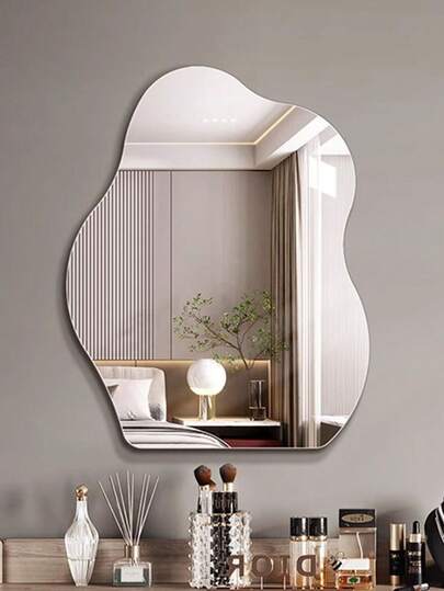 Acrylic Cloud-Shaped Wall Mirror, Adhesive Bathroom Soft Mirror, Asymmetrical Makeup Mirror, No Drilling Required