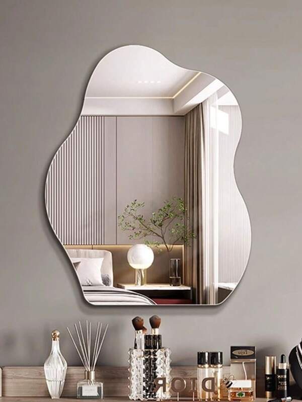 Acrylic Cloud-Shaped Wall Mirror, Adhesive Bathroom Soft Mirror, Asymmetrical Makeup Mirror, No Drilling Required