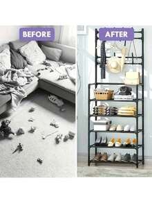 5-Tier Multi-Purpose Storage Rack,Hat Organizer Holder, Freestanding Coat Rack With 8 Double Hooks, 31.49 Inch Wide Hallway Shoe Rack, Entryway Coat Rack, Living Room, Bathroom, Hallway Shoe Rack Organization And Storage Home Decor Fall Decorations For Home Room Decor - Black - View 10