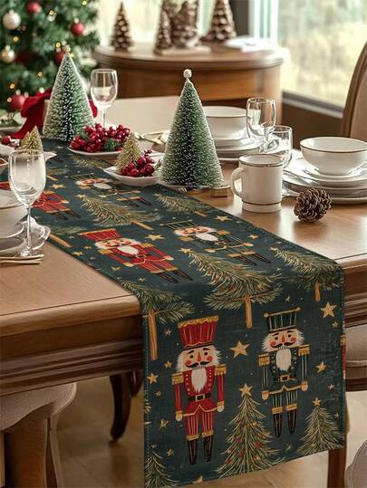 1 pieza Camino de mesa con estampado de cascanueces navideño, Decoración navideña para mesa, Camino de mesa tipo lino navideño, Camino de mesa, Camino de mesa, 1 pieza Camino de mesa, 4 piezas Individuales, 1 pieza Funda de cojín, 3 productos disponibles, Decoración de hogar de temporada para interiores y exteriores, Decoración de hogar de invierno, Decoración navideña, Decoración de habitación navideña, Decoración de fiesta navideña