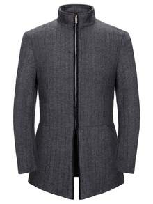 Men's Mandarin Collar Versatile Tweed Jacket, Windbreaker Coat For Young Adults