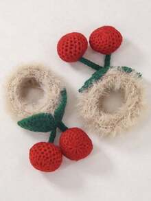 2 Stücke/Set Mädchen Kinder Weihnachten Kirsche gestrickt Plüsch Haarband Haarschmuck, süßer Prinzessinnenstil, geeignet für den täglichen Gebrauch