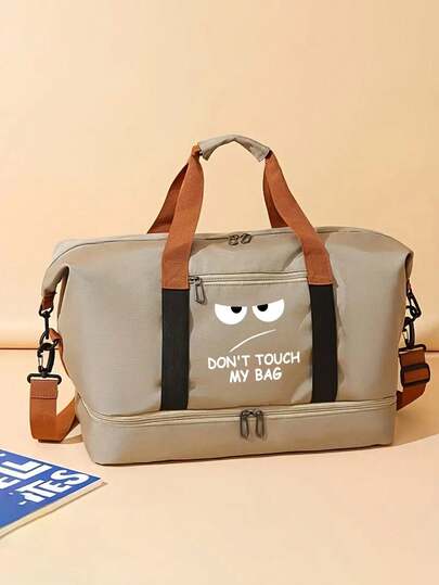 Multi-Functional "Don't Touch My Bag" Pattern Travel Bag, Large Capacity Casual Luggage Bag With Shoe Compartment And Wet/Dry Separation Design, Lightweight And Suitable For Gym, Sports And Overnight Use