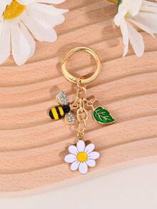 1 Stück Urlaubsstil süßer Blumen- & Bienen-Anhänger Schlüsselanhänger, Tasche/Auto Schlüssel Dekoration, geeignet als Geschenk für Familie, Freunde, Studenten zu Geburtstag/Feiertagen, Taschenzubehör Schlüsselbänder mit ID-Halter, Autoschmuck, Taschenanhänger, Weihnachtsgeschenk, Lehrer, Schwester