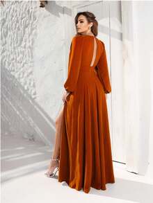 Long V-Neck Dress Lavana Helena NM Nana Marie Simple Elegant Party Fabric Fits Well At The Waist Party Party Wedding Graduation Party Formal & Evening Wedding Guest Prom Graduation Season - 紅陶 - 查看 1