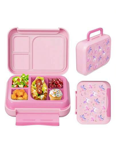 Lonchera Bento con compartimentos extraíbles: contenedor hermético con 5 compartimentos, reutilizable, ideal para preparar comidas y refrigerios, ideal para niños y adultos, ideal para la escuela, la oficina, viajes y picnics (Unicornio rosa)