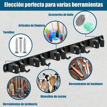 Organizador de Escobas, Colgador de Escobas y Fregonas con 5 Posiciones y 4 Ganchos de Acero Inoxidable, Soporte Escobas Autoadhesivo de Pared, Sujeta Escobas para Garaje, Cocina, Baño - 1 - Ver 8