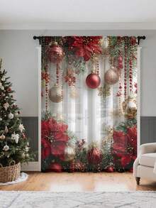 1 件圣诞礼物圣诞雪人、驯鹿、圣诞树气氛装饰薄纱窗帘，半透明但不透视薄纱窗帘板，适用于客厅和卧室、门帘、厨房窗帘、降噪、圣诞装饰窗帘板 - 米色 - 查看 7