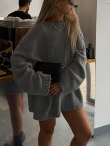 FOR BEAUTY Autumn And Winter New Solid Color Round Neck Simple Loose Casual Long Sleeve Knit Pullover Mid-Length Everyday Fashion, Versatile And Simple For Commuting Sweater Soft And Lazy Style Warm Christmas Top