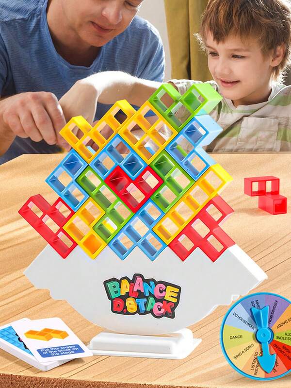 Jogo de empilhamento estratégico de equilíbrio com 16/32/48/64 peças, blocos de equilíbrio, jogo de mesa, jogo interativo divertido para festas, jogo interativo divertido para pais e filhos, adequado para noites de jogos em família e festas juvenis, brinquedo interativo que melhora a atmosfera da festa (cor aleatória)