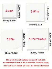 6 件加厚亚克力镜面墙贴，自粘装饰镜，适用于浴室、客厅、卧室、衣柜、全身镜，创意装饰 - 銀色 - 查看 6