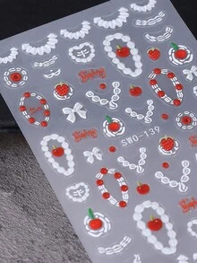 5D Rose Fruit Cream Nail Stickers 2pcs White Pink Rose Flower Strawberry Cherry Bow Sweetheart Chain Glasses Mask Birthday Cake Cream Design DIY Self-Adhesive Gel Polish Charm Manicure Decal Sliders Nail Art Decoration