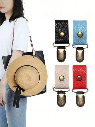 2pcs/Set Hat Clip For Travel On Bag Luggage, PU Leather Multifunctional Duckbill Clip, Outdoor Hat Companion For Hats, Bags And Luggage, Multipurpose Clip, Outdoor Enthusiasts, Utility Hooks